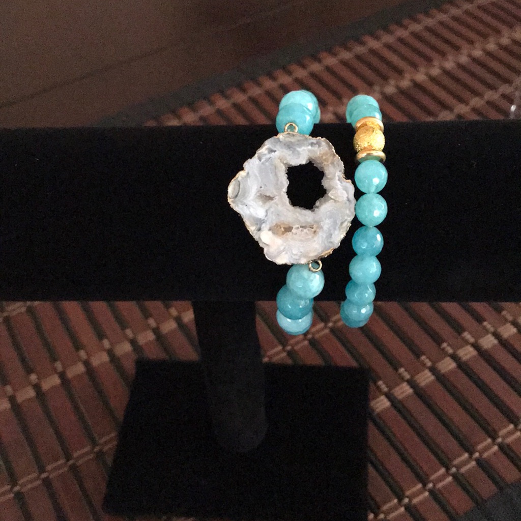 Saachi Open Agate Aqua Bracelet Set 31$